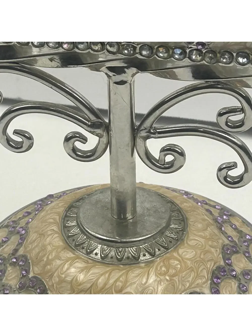VTG Purple Enamel Lattice Jeweled Swivel Mirror Ornate Vanity Tabletop
